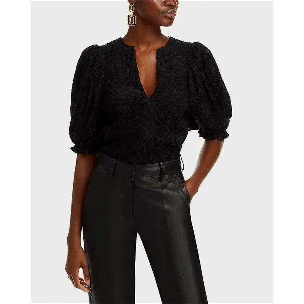 STELLAH blouse Size S With Oversize Puffy Sleeves And Fron Zipper